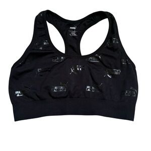 Puma Black Racerback Sports Bra with Shiny Logo Accents